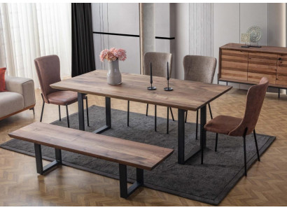 Hned dobrá Esszimmer Möbel Luxusní jídelní stůl 4x židle z polštářů Dřevěná lavice