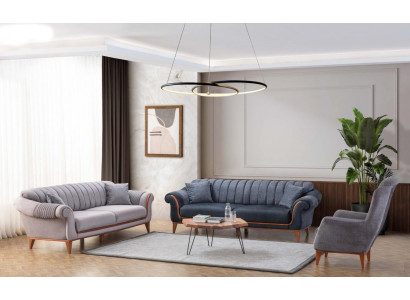 Moderno obývací set šedě-modrý, souprava sedacího nábytku 3+3+1 křeslo, nové.