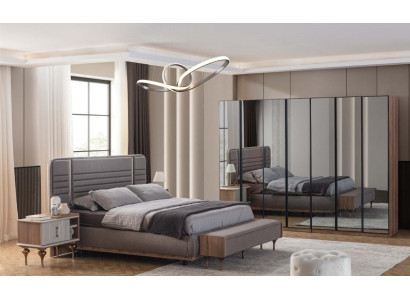 Moderní ložnice nábytek souprava manželská postel noční stolky skleněná skříň