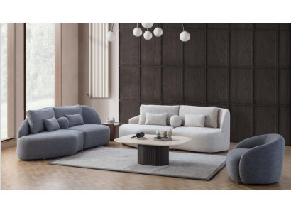 Sedačková souprava do obývacího pokoje šedě bílé barvy 3+3 místná sada návrhářských textilních křesel 3 dílná