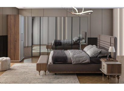 Designer ložnice s manželskou postelí, 2x nočními stolky a rohovou skříní 4dílná
