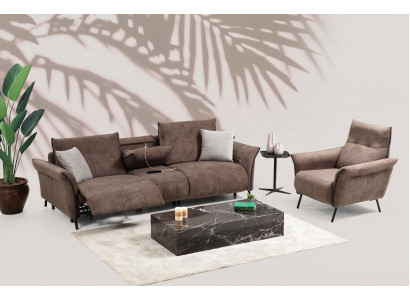 Luxusní kompletní sada pohovky ve čtyřech sedadlech, designové křeslo, moderní nábytek.