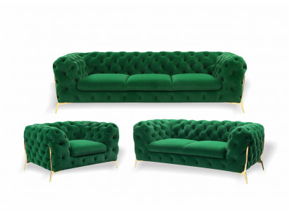 Chesterfield 3místná pohovka potah textil pohovky sedadlo obývací pokoj sofa samet nový