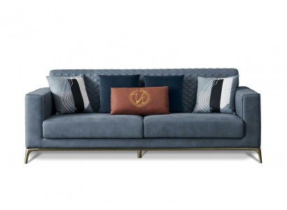 Klasická polstrovaná pohovka Design Luxus Pohovka Textil Couchen Modrá 3 místný