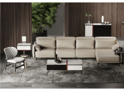 Designová kožená sedací souprava Rozkládací pohovka Rohový gauč Křeslo Rohová L-Forma Nový 