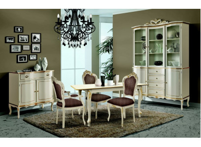 Luxus jídelní sestava 6 kusů bílý nábytek dřevo komoda 3x židle stůl