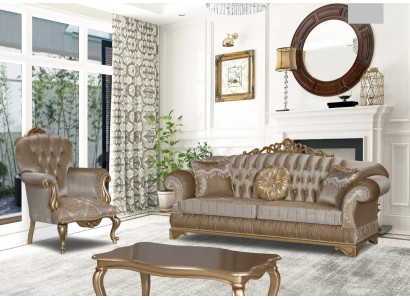 Design Chesterfield 3+1 křeslo stůl textilní křeslo potahování pohovka gauč sofá sedací souprava