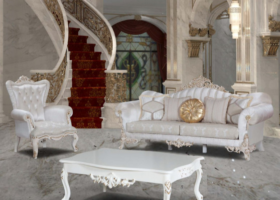 Křeslo Bílé Obývací pokoj Textil Design Chesterfield italský styl