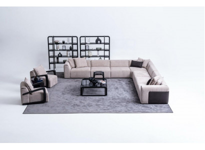 Luxusní sofa set sedací souprava obývací kout L-tvar sedací souprava křeslo textilie nový