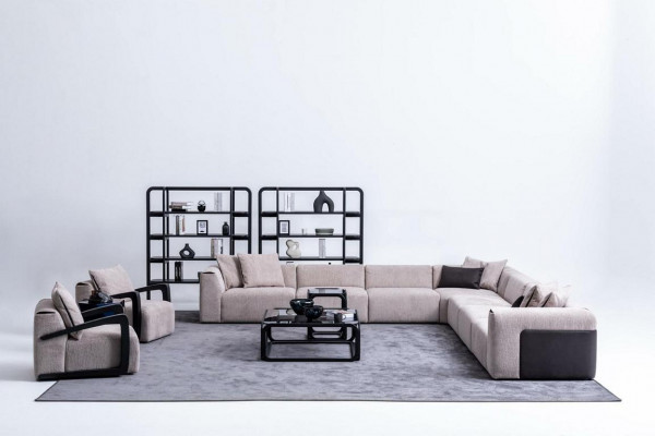 Luxusní sofa set sedací souprava obývací kout L-tvar sedací souprava křeslo textilie nový