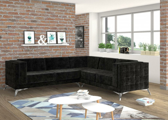 Černá sametová designová sedací souprava Chesterfield Sofa koutová sedací souprava látková sedací souprava