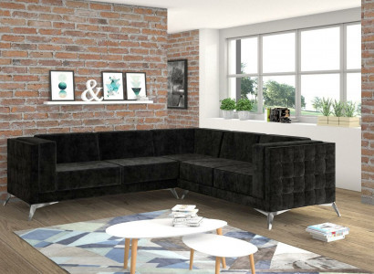 Černá sametová designová sedací souprava Chesterfield Sofa koutová sedací souprava látková sedací souprava