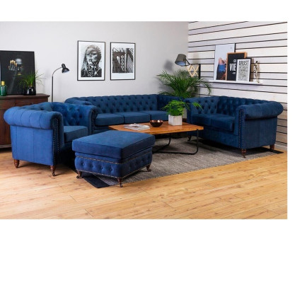 Luxus Chesterfield Designer Couchen Leder Sofa Textil Stoff xxl big couchen 3tlg