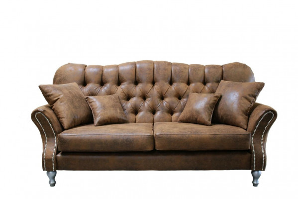 Vintage Chesterfield sofa set upholstered in leather, 3+1 seater.