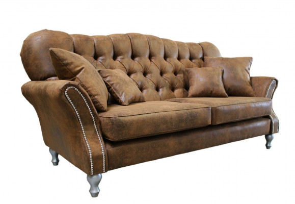 Vintage Chesterfield sofa set upholstered in leather, 3+1 seater.