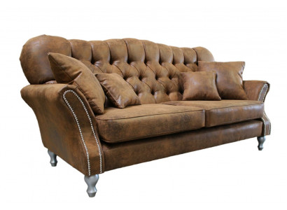 Vintage Chesterfield sofa set upholstered in leather, 3+1 seater.