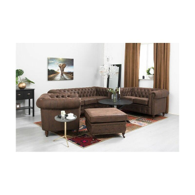 Chesterfield 3+2+1 sedací souprava + taburet sedačka kůže textil sedačky