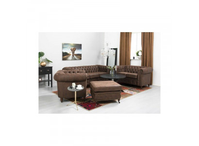 Chesterfield 3+2+1 sedací souprava + taburet sedačka kůže textil sedačky