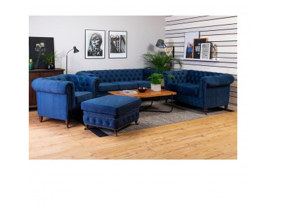 Sofa set 3+1 sedačka pohovka čalouněný modrý set klasických pohovek
