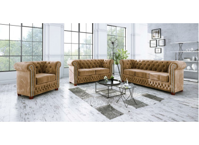 Chesterfield textilní design luxusní sedací souprava gauč pohovka potah 3+1 místa nový.