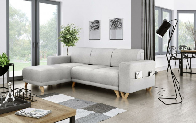 Design rohová sedací souprava L tvaru pohovka gauč s funkcí lůžka potah textilie