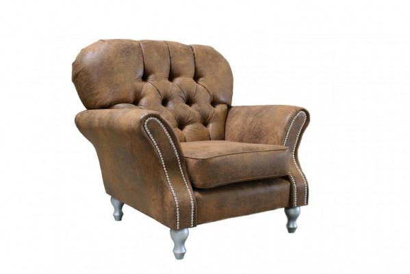 Návrh židle 1místná hnědá textilie Luxus Club Lounge Sofa Televizní Chesterfield