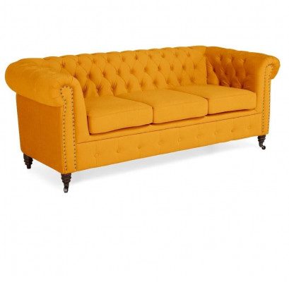 Klasický nábytek Chesterfield třímiestná pohovka textilní pohovka Vznešený design Oranžový
