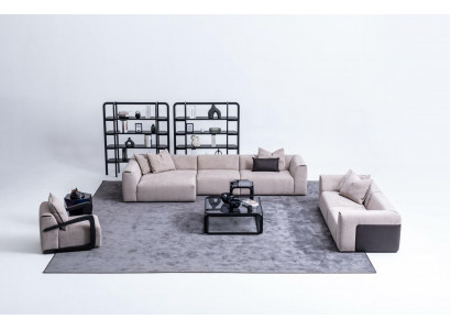 Sedadlo Taupe Obývací pokoj Obývací stěna Potahový nábytek L-forma 3 kusy.