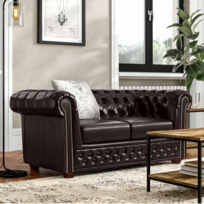 Návrhová pohovka 2místná pohovka Chesterfield Polštář Sad Leder Textil Neu