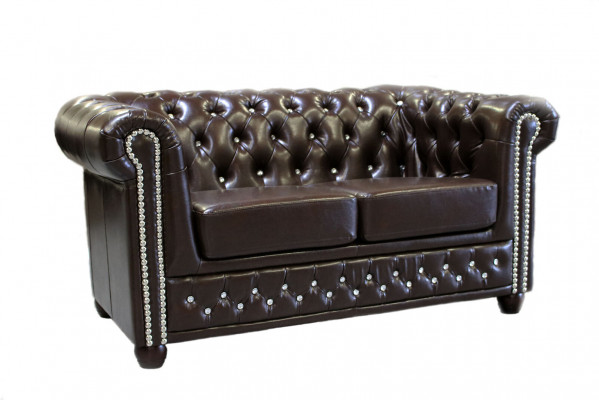 Klasický elegantní dvousedadlový nábytek Chesterfield Textilní Pohovka Design hnědá