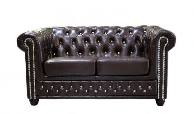 Klasický elegantní dvousedadlový nábytek Chesterfield Textilní Pohovka Design hnědá