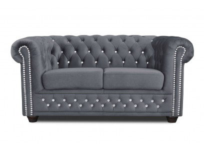 Chesterfield Textil pohovka čalouněná 2místná sedací soupravy černé dvoumístné nové