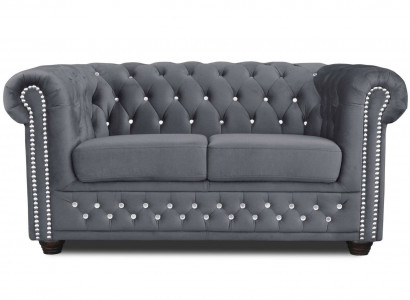 Chesterfield Textil pohovka čalouněná 2místná sedací soupravy černé dvoumístné nové