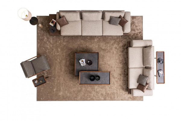 Hnědá textilní sofa sada obývacího pokoje třísedadlová pohovka luxusní nábytek z dubu