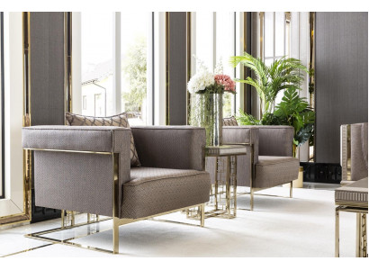 Obývací pokoj Set Šedý 2x Křeslo Krásný Design Elegantní Konferenční stůl Nový 3-dílný.