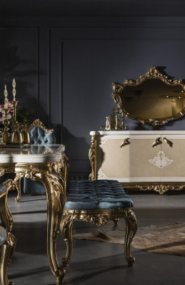 Jídelní set Beige Skříň Krásný Zrcadlo Moderní Luxusní Design Elegantní 2 kusy.