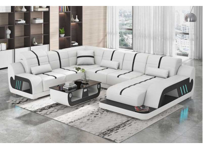 Moderní obývací krajina Rozkládací pohovka U tvaru Designová pohovka Bílá koženka.