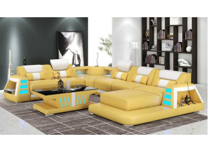 Sofa Contemporary corner sofa U-shape Yellow living landscape leather sofa.
