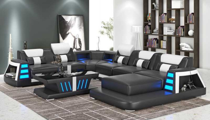 Sofa Contemporary corner sofa U-shape Yellow living landscape leather sofa.