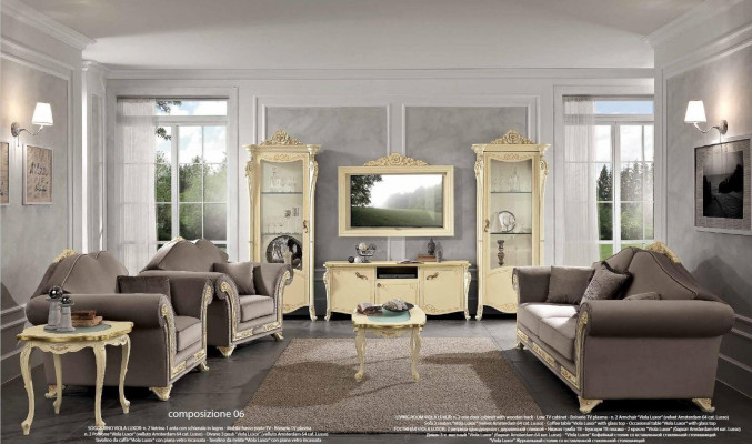 Obývací pokoj Set Souprava sedacího nábytku dřevo Obývací pokoj Klasický design Itálie Set 9 kusů.