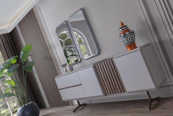 Výhradní jídelní skříň 2x zrcadlo, komoda v stylu 210 cm dřevo 3 díly