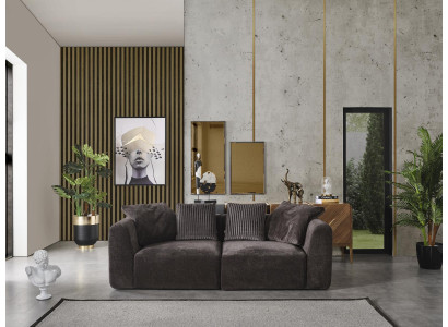 Pohovka 3místná potahovaná textilním materiálem do obývacího pokoje, nová, moderní šedá.