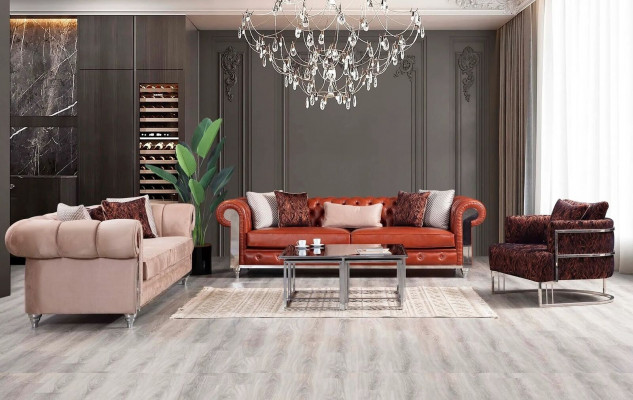 Chesterfield sedací souprava tříkřižník hnědá pohovka sedací souprava polstrovaná pohovka