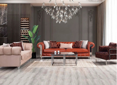 Chesterfield sedací souprava tříkřižník hnědá pohovka sedací souprava polstrovaná pohovka