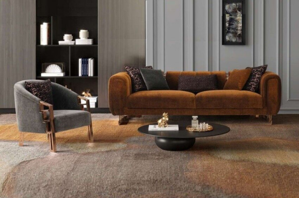 Couch set třímístná sedací souprava křeslo hnědé látkové pohovky sada kompletní pohovky