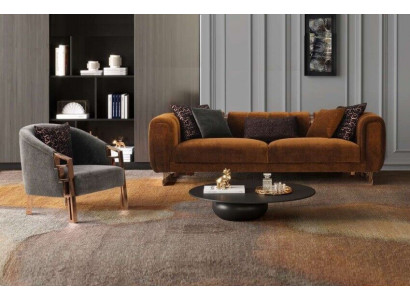 Couch set třímístná sedací souprava křeslo hnědé látkové pohovky sada kompletní pohovky