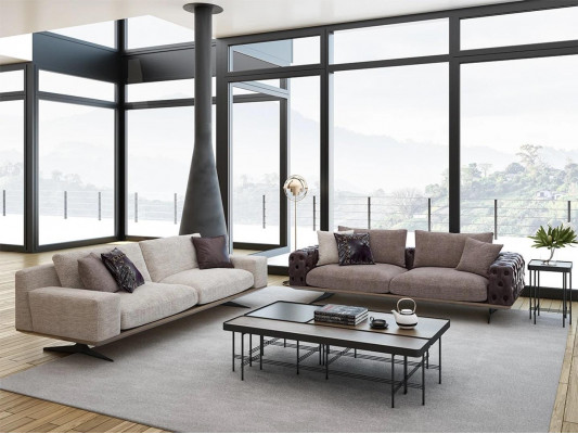 Obývací pokoj: Kombinovaná souprava 2 díly Moderní 2x třísedák Pohovka Nábytek Luxusní