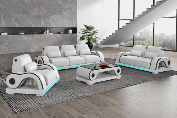 Sada sedacích souprav a pohovek Luxus kompletní bílá kůže moderní pohovka