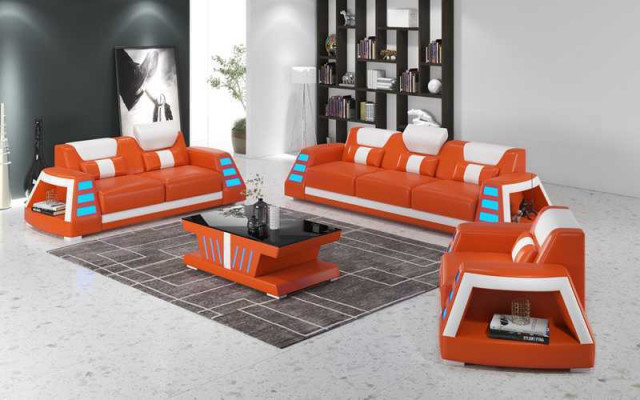 Sofa Set - Pohovková sada Pohovková sada Kožené pohovky Pohovky Kompletní 3dílná žlutá sada pohovek