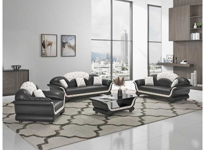 Sofa set Garnitur Couchgarnitur Leather sofa Sofa Complete 3-piece Sofas Black